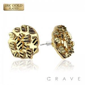 PAIR OF 18K GOLD PLATED INGOT CENTERED SHAPE NUGGET EARRINGS